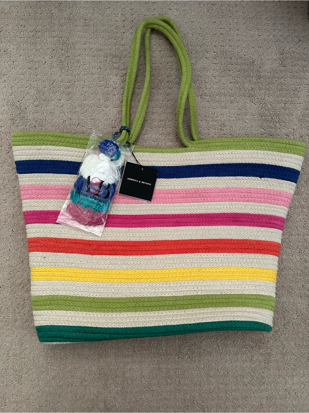 Annie 1921 Multicolor Striped Tote - Green Trim